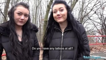 Public Agent Twins Sandra & Lady Zee Caught on Street for Naughty Fun - Blowjob, Outdoor Sex, Small Tits