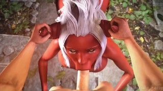 Stunning devil monster girl gives a deep vacuum blowjob to a massive cock