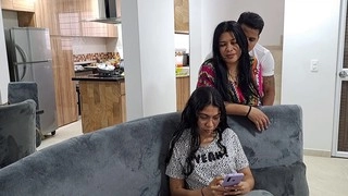 Stepfamily taboo: Stepmom deepthroats on stairs while stepsis away
