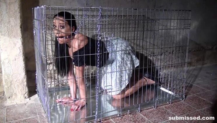 Clair Brooks caged cuffed gagged stripped
