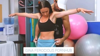 Hot gym babe Gina Ferocious gets a hardcore workout from her personal trainer Nick Moreno, taking his load in her mouth