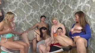 Hot tub fun with six playful grannies - GrandMams group action!