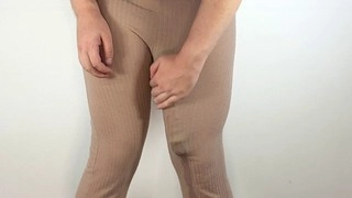 Massive cock delivers hands-free cumshot in trousers