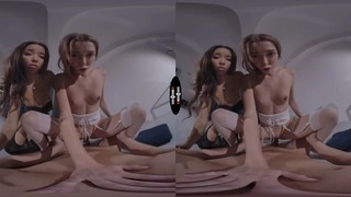 Petite babes satisfying their fortunate boss in virtual reality adult film