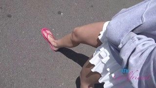Wild adventure with the delicious Brianna Arson exploring the beach, her mouth, and pussy in public