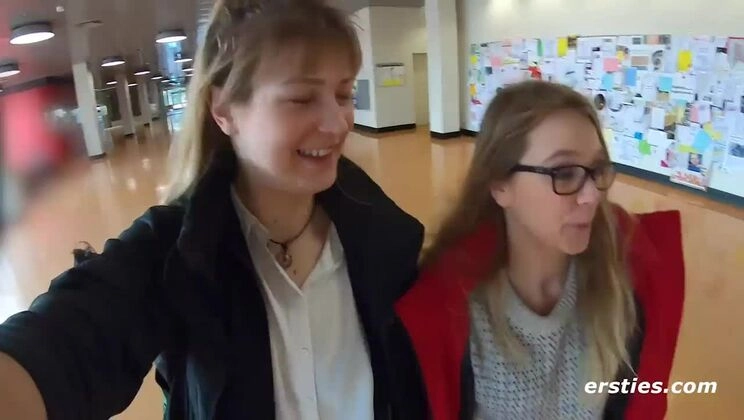 Firsties: Females fuck in the Berlin University Library