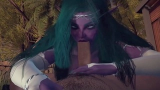 Night elf temptress seduces you with a sensual blowjob in the garden - 3D erotic animation