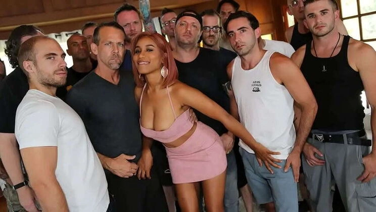 Young, Busty African American Teenager Experiences 15 White Male Members in a Blowbang (Jenna J Foxx)