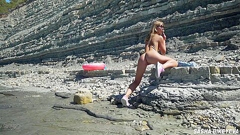 Sasha Bikeyeva - Awesome Kinky Nudist Girl In Sunglasses Sucks & Rides A Huge Dildo In Beach