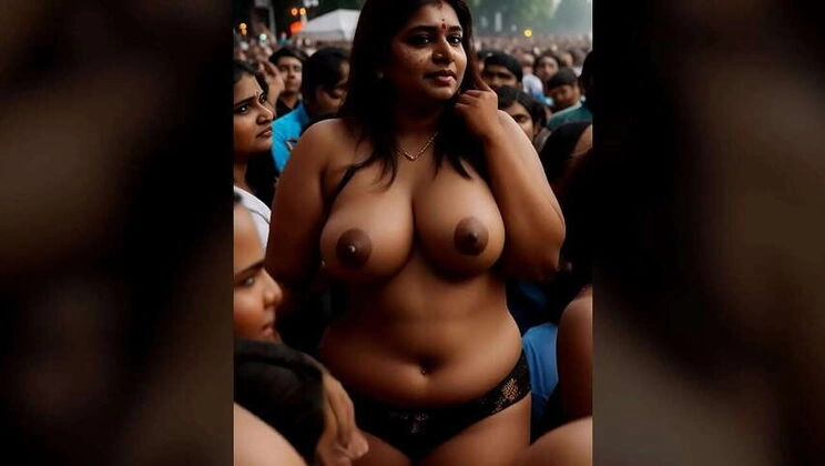 Indian Fem Three-way Action at Concert by Crowd