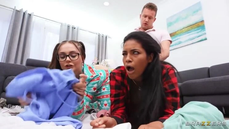 Aften Opal, Maya Farrell, Van Wylde: Gift of Booty Pajamas - Part 2 (Big Tits, Facial, Brunette, Big Ass, MILF, Ebony, Interracial, Tattoo, POV, Threesome)