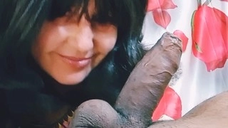 Stunning Indian beauty Bolly Karma delights in giving a deepthroat blowjob to a BBC
